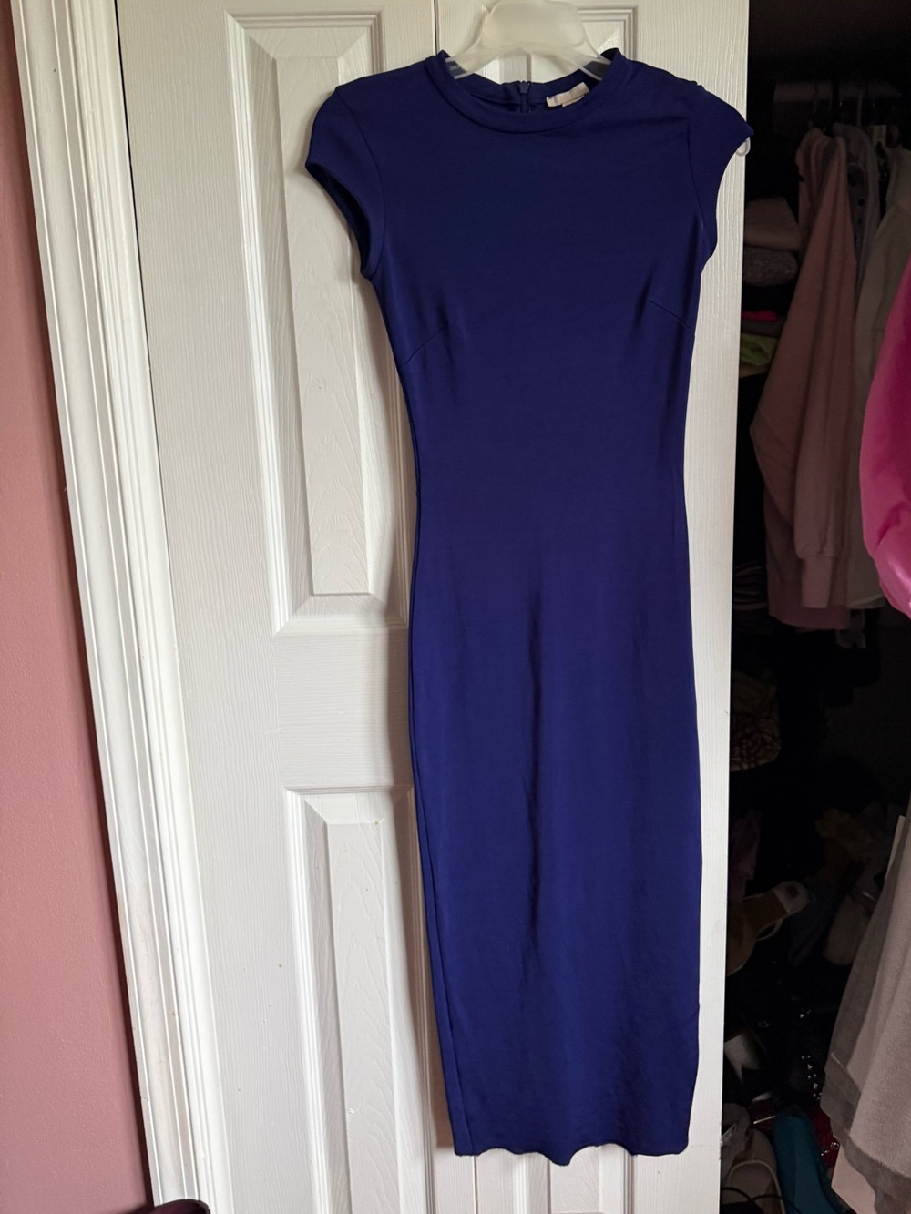H&M Royal Blue Cap-Sleeve Ribbed Midi Dress — Sleek Silhouette sz 4